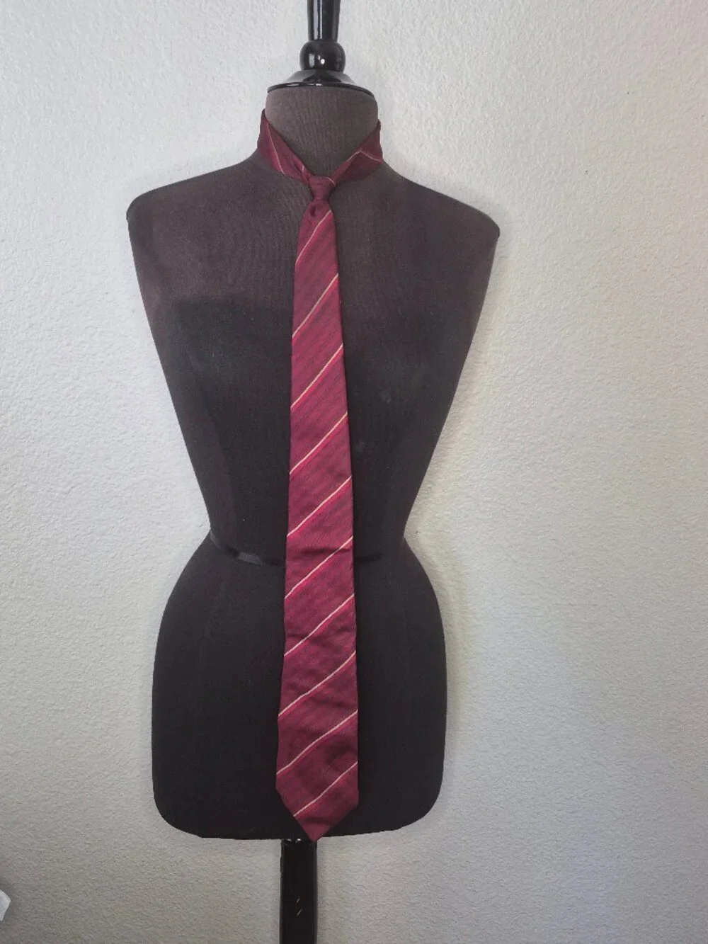 Vintage Givenchy Monsieur Tie Mens Burgundy Red Gold Diagonal Striped Silk Italy